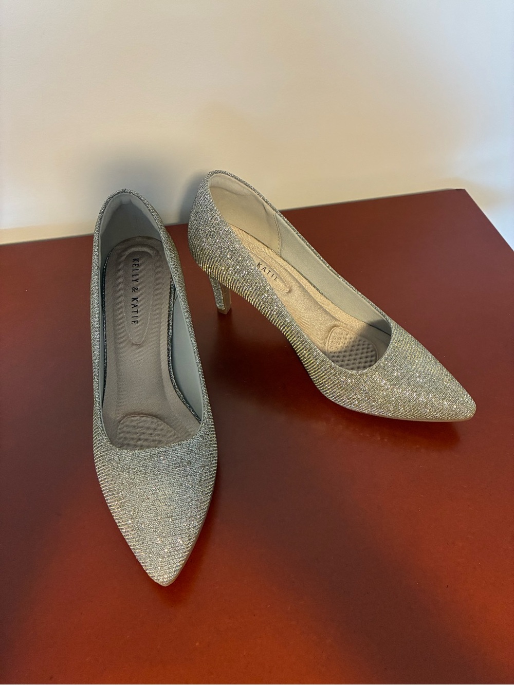 Kelly & Katie Silver Glitter Pointed Pumps